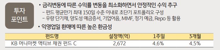 금리변동에 따른 수익률 변동을 최소화 하면서 안정적 수익을 추구할 수 있는 'kb머니마켓 액티브'.